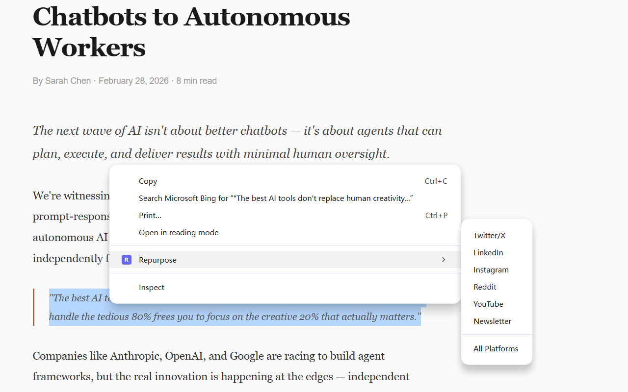 Right-click context menu